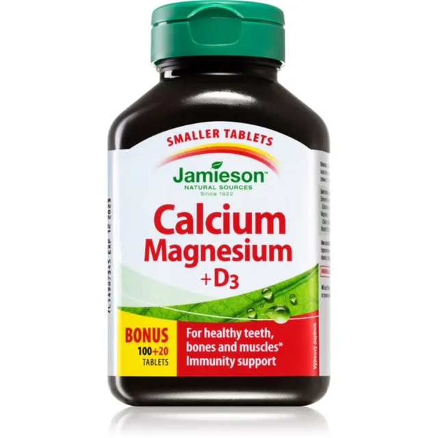 Jamieson Calcium Magnesium + D3 tablety pro normální funkci imunitního systému, stavu kostí a činnosti svalů 120 tbl