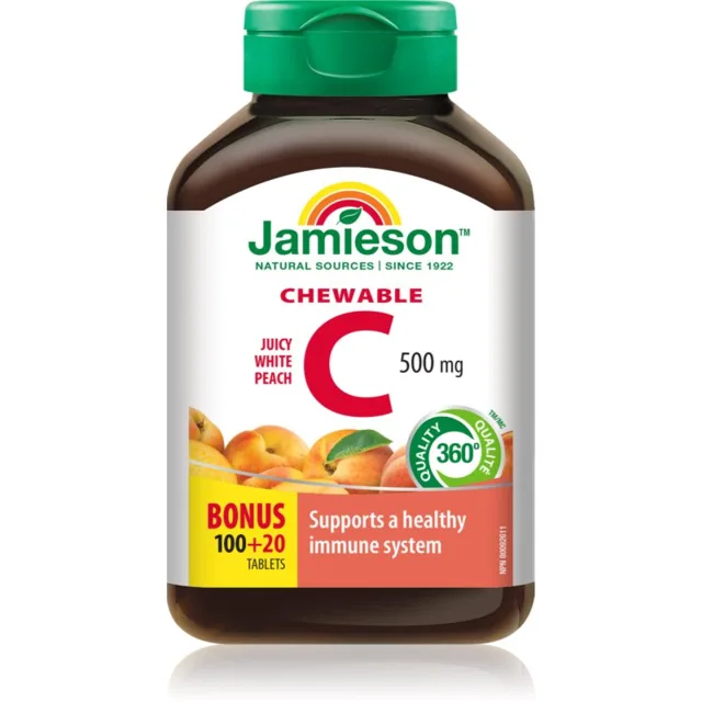 Jamieson Chewable C 500 mg cucavé tablety pro posílení imunity příchuť White Peach 120 tbl