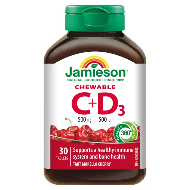 Jamieson Vitamíny C a D3 500 mg/500 IU - Višeň 30 tablet