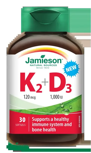 Jamieson Vitamíny K2 120mcg a D3 1000 IU 30 kapslí