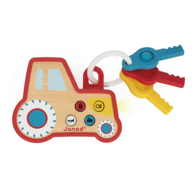 Janod Sound and Light Tractor Keychain aktivity hračka ze dřeva 18m+ 1 ks