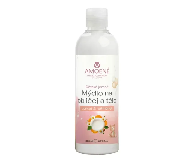 Jemné dětské mýdlo na obličej a tělo Amoené Apricot - meruňka a heřmánek, 200 ml + dárek zdarma