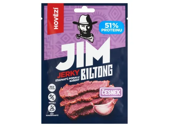 Jim Jerky Biltong sušené hovězí maso s příchutí česneku 20 g