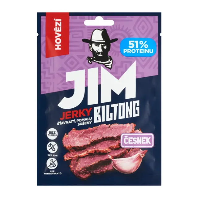 Jim Jerky Sušené hovězí maso Biltong s příchutí česneku