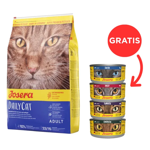 JOSERA Daily Cat 10 kg Bezobilné krmivo pro dospělé kočky + 4 konzervy ZDARMA