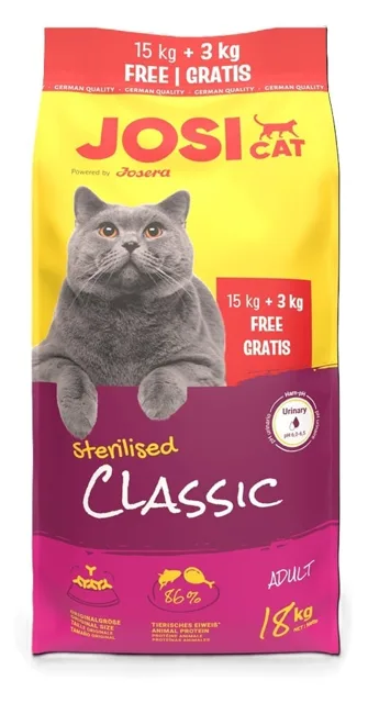 JOSERA JosiCat Classic Sterilised krmivo pro kastrované kočky 15 kg + 3 kg zdarma