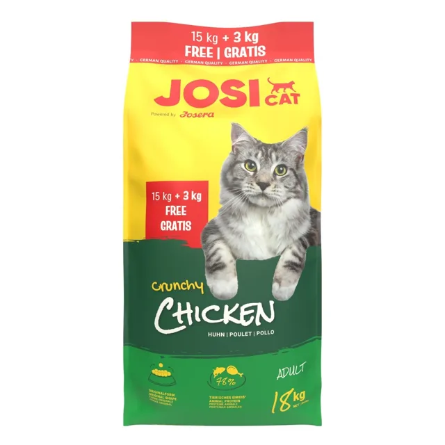 JOSERA JosiCat Crunchy Chicken 15kg + 3kg s drůbežím masem, pro dospělé kočky