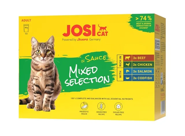 JOSERA JosiCat Multipack Mixed Selection in Sauce 12x85 g masové a rybí příchutě v omáčce pro kočky