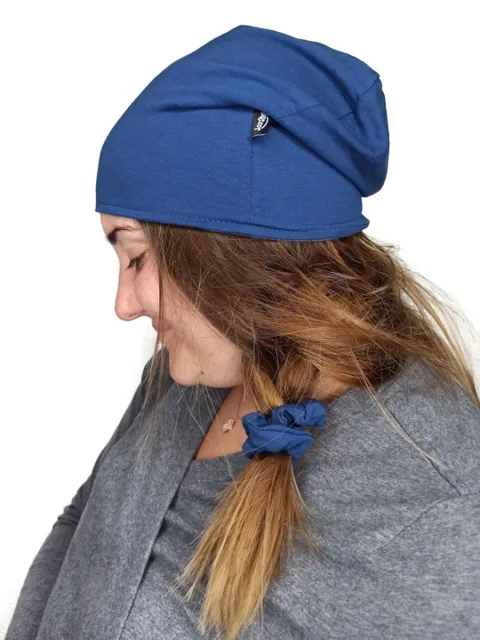 Jožánek Dámská čepice bavlněná, tmavě šedý melír+jeans modrá, L