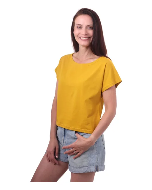 Jožánek Dámské crop top tričko Edita – hořčicová