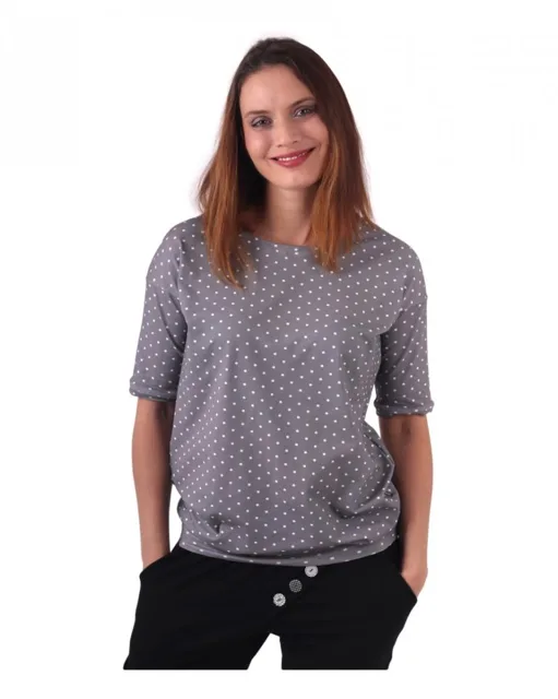 Jožánek Dámské oversized tričko Darina – šedá+bílý puntík | Jožánek®