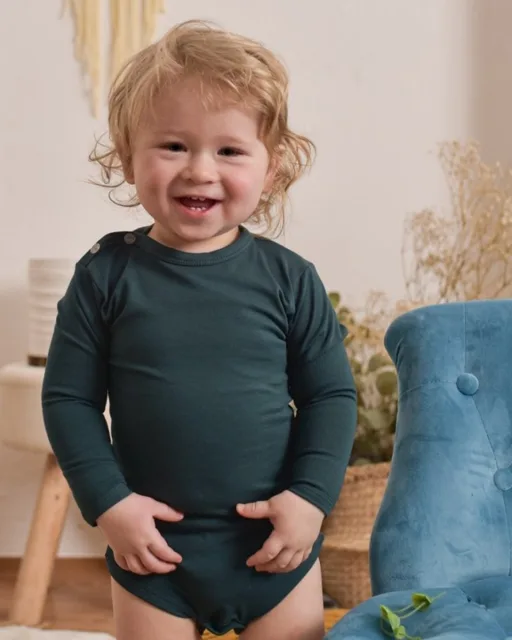Jožánek Dětské body s dlouhým rukávem – lahvově zelené | Jožánek®