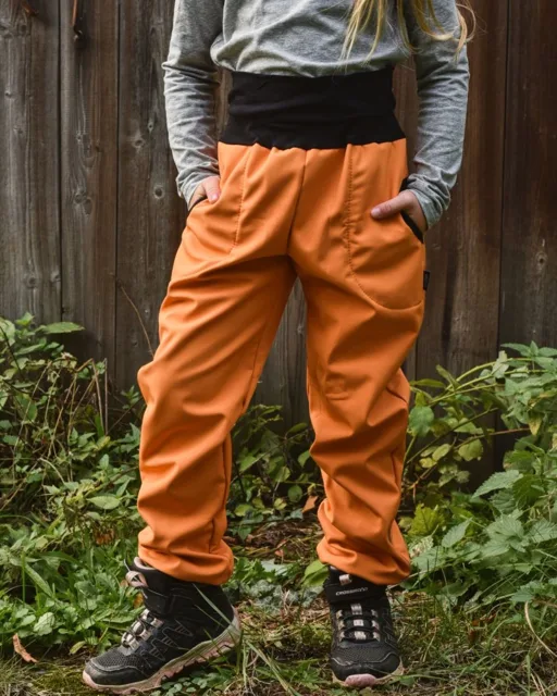 Jožánek Dětské softshellové kalhoty s fleecem – oranžové 98
