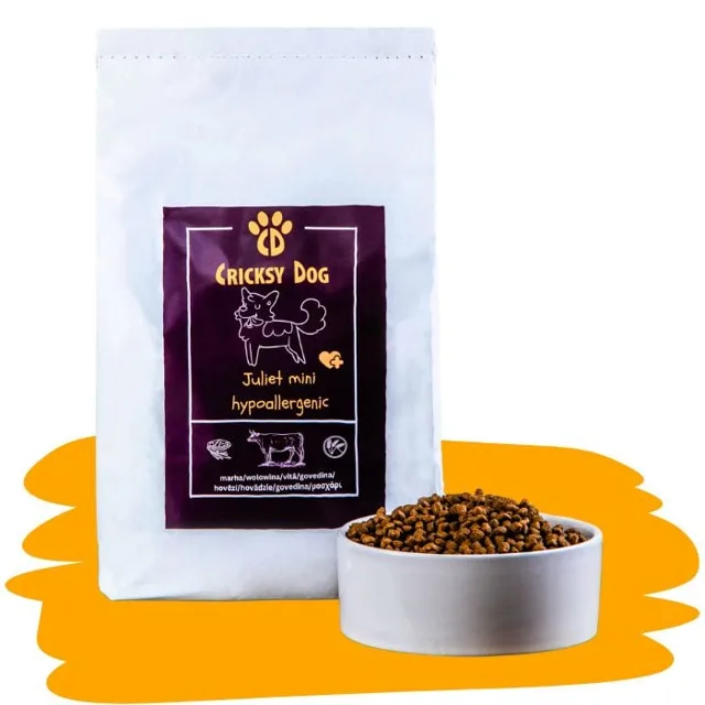 Juliet hypoalergenní hovězí suché krmivo (prémiová receptura bez pšeničného lepku a kuřecího masa) – “extra malé granule” - 1 kg