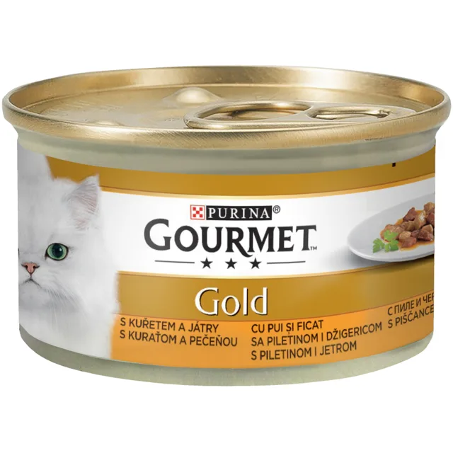 Jumbo balení: Gourmet Gold konzervy 96 x 85 g - hovězí, kuře a játra, losos a tuňák, krůta a kachna
