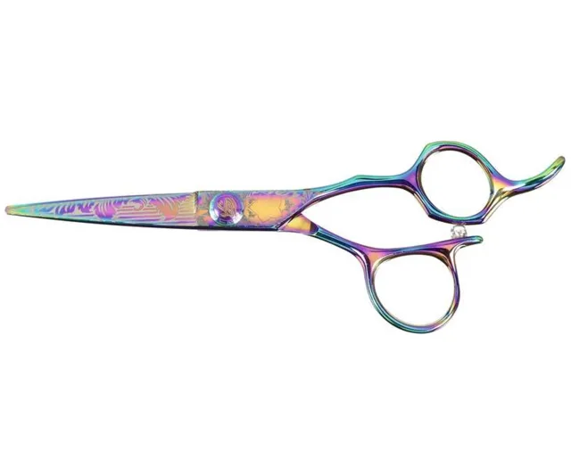 Kadeřnické nůžky Sibel Cisoria Pink Rainbow 5,5" duhové s ornamenty + dárek zdarma