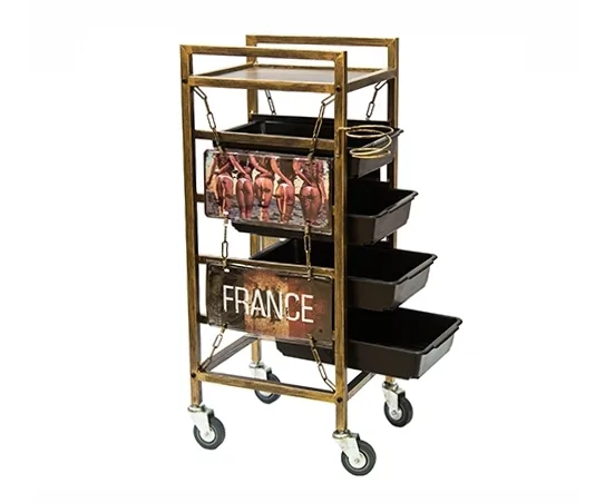 Kadeřnický pracovní vozík Hairway France - patina (60111) + dárek zdarma