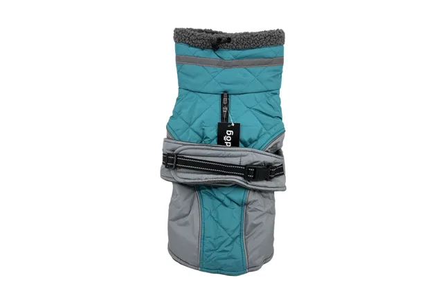 Kairo zimní bunda pro psa s kožichem – voděodolná Barva: Tyrkysová, Délka zad (cm): 30, Obvod hrudníku: 34 - 42 cm