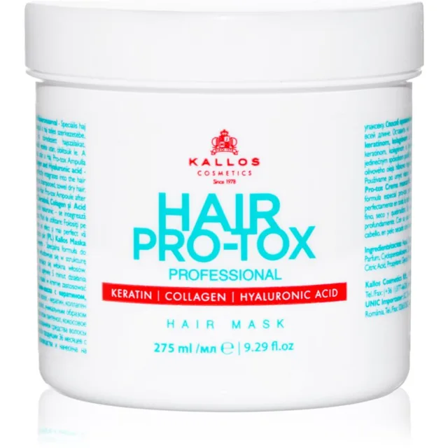 Kallos Hair Pro-Tox maska pro slabé a poškozené vlasy s kokosovým olejem, kyselinou hyaluronovou a kolagenem 275 ml