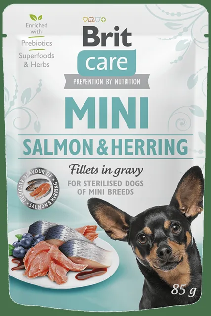 Kapsička Brit Care Mini Salmon & Herring sterilised fillets in gravy 85g