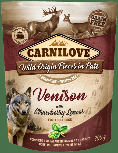Kapsička Carnilove Dog Pouch Paté jelenina s listy jahodníků 300g