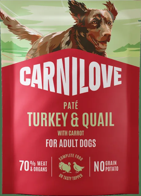 Kapsička CARNILOVE Paté pro dospělé psy krůta a křepelka s mrkví 300 g