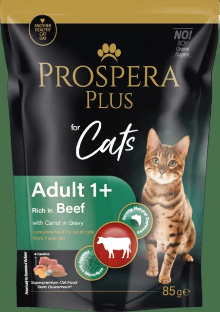 Kapsička Prospera Plus Cat Adult 1+ hovězí s mrkví 85g