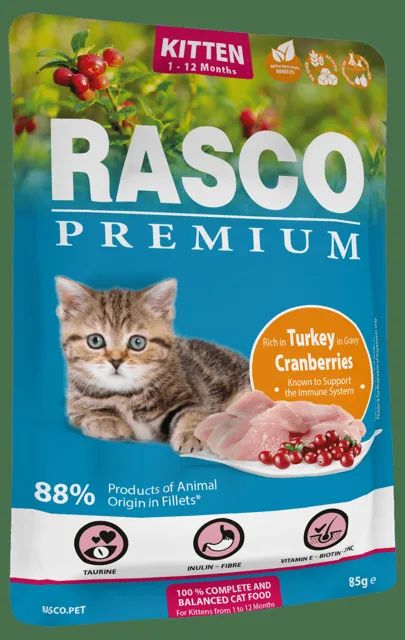 Kapsička Rasco Premium Cat Kitten Turkey in Gravy 85g