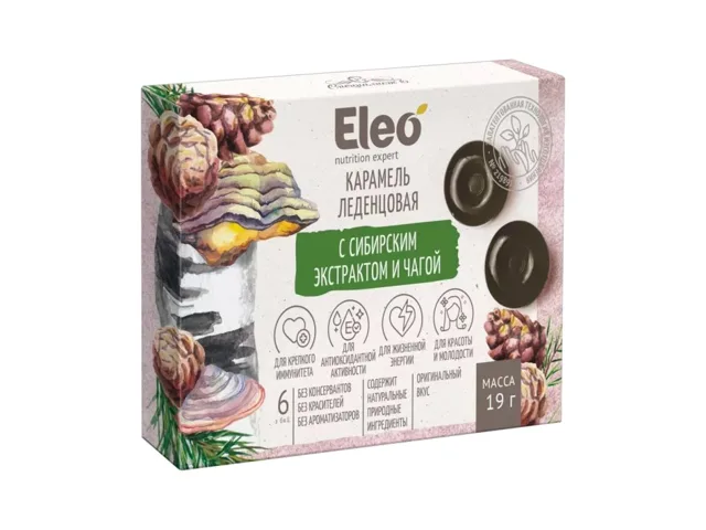 Karamelové bonbony se sibiřským extraktem a čagou - 6 ks/19 g - ELEO