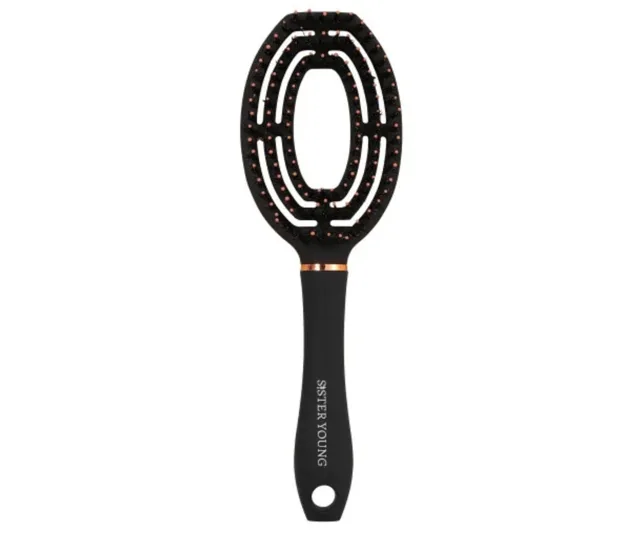 Kartáč na rozčesávání a foukání vlasů s kančími a nylonovými štětinami Sister Young Coco Hair Brush - černý + dárek zdarma