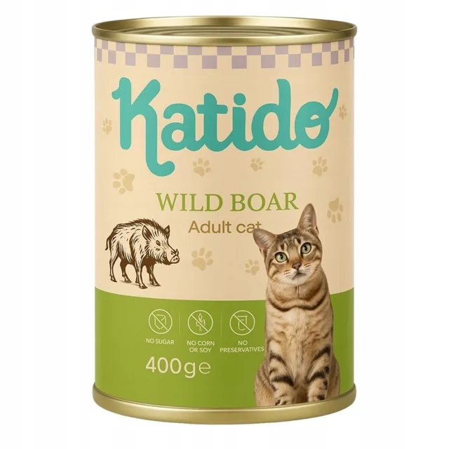 KATIDO Adult Cat Wild Boar 400 g divoké prase s lososovým olejem pro kočky