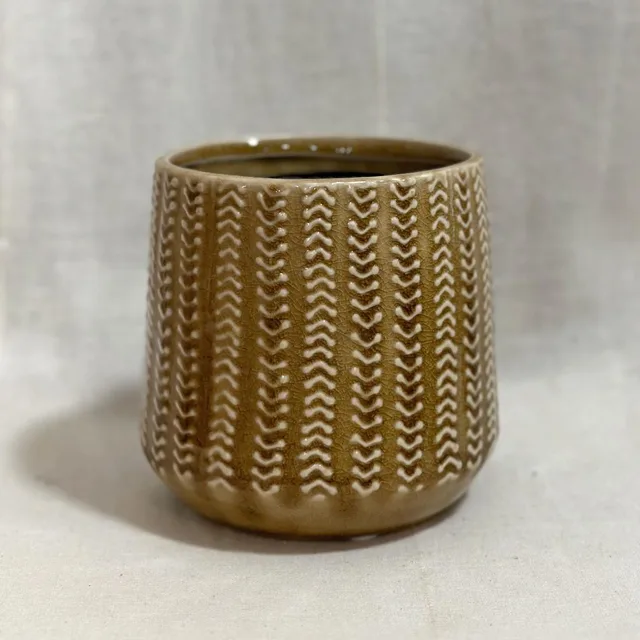 Keramický květináč Crochet mustard 10 cm