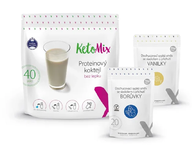 KetoMix Proteinový koktejl 1200g (40 porcí) + příchuť vanilka a borůvka
