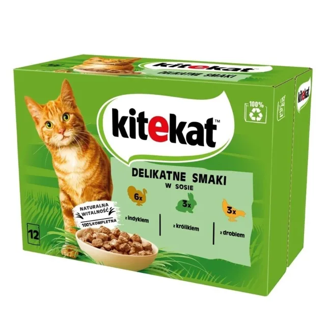 KITEKAT Delikátní příchutě v omáčce 12x85g mokré krmivo pro kočky s krůtou, králíkem, drůbeží