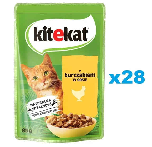 KITEKAT Kuře v omáčce 28x85 g pro dospělé kočky
