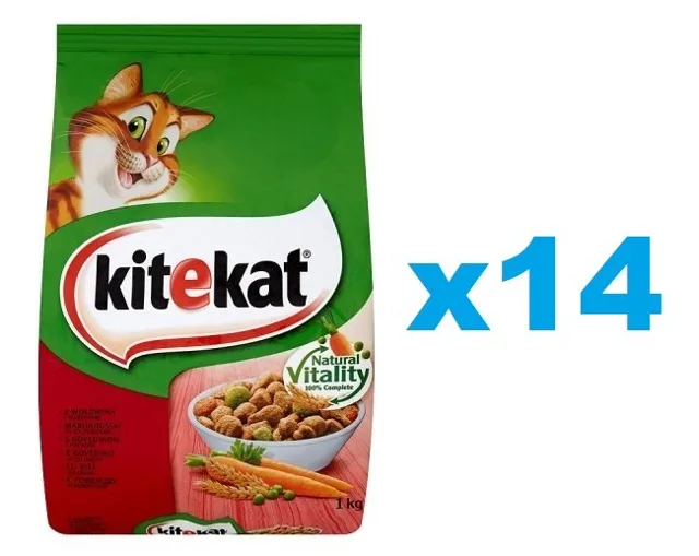 KITEKAT suché krmivo pro kočky s hovězím masem a zeleninou 14x300g