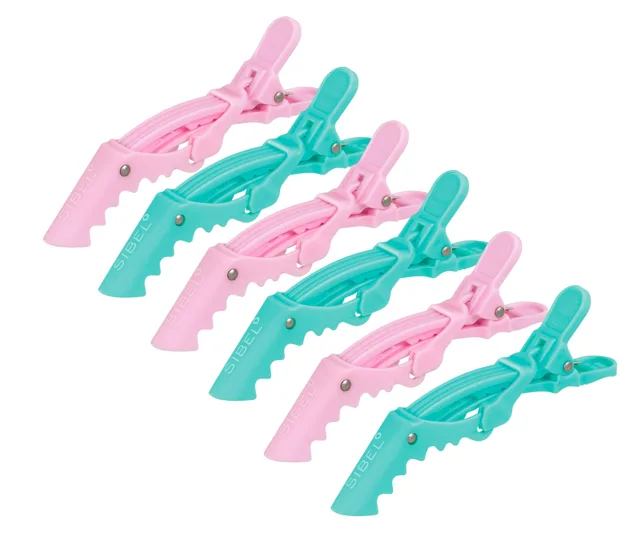 Klipsy do vlasů Sibel Gator - 11 cm, růžové, zelené, 6 ks (P005202)