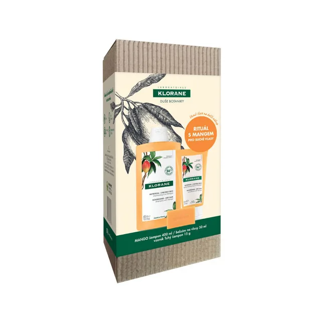 Klorane Mango šampon 400 ml + balzám 50 ml + tuhý šampon 15 g