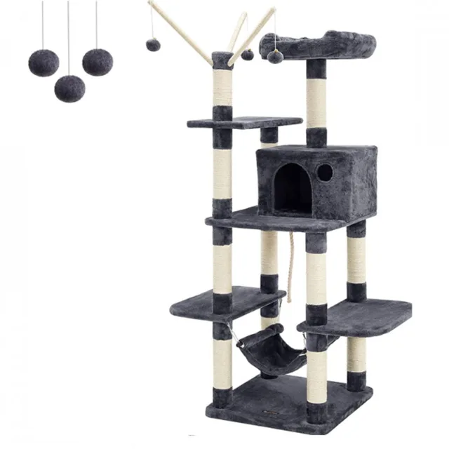 Kočičí strom / škrabadlo, modro-bílá, 154 cm | P53494