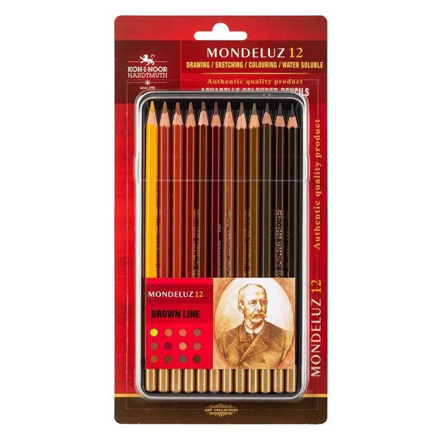 KOH-I-NOOR MONDELUZ 3722/12 - umělecké pastelky, hnědá řada, v plechovém pouzdře - 12 ks