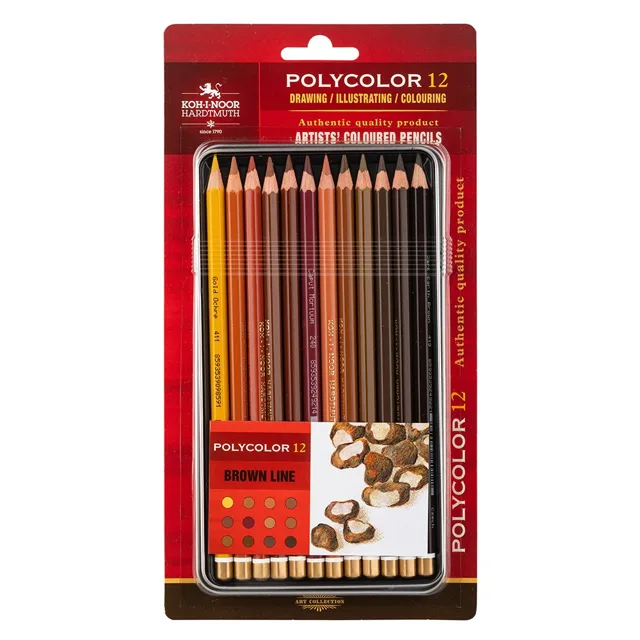 KOH-I-NOOR POLYCOLOR 3822/12 - umělecké pastelky, hnědá řada, v plechovém pouzdře - 12 ks