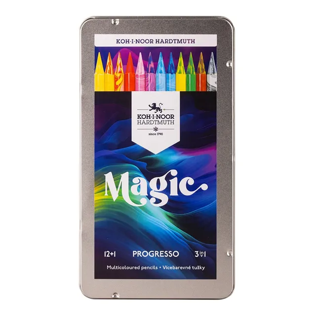 KOH-I-NOOR PROGRESSO MAGIC 8772/12 - pastelky v laku v plechovém pouzdře - 12 ks