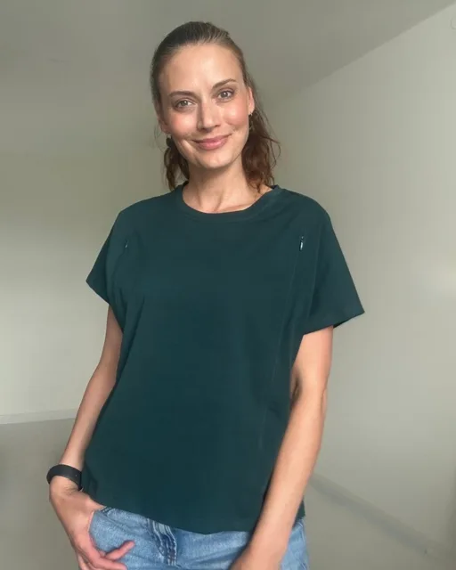 Kojicí tričko se zipem Kira, oversized – lahvově zelené L/XL