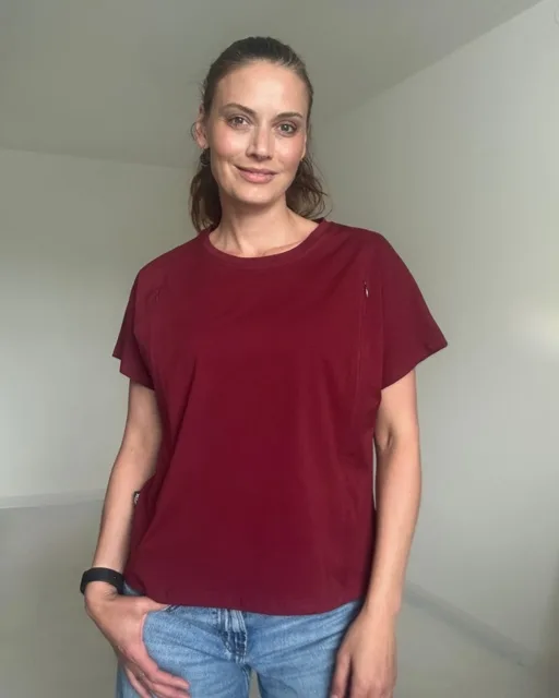 Kojicí tričko se zipem Kira, oversized – vínové L/XL