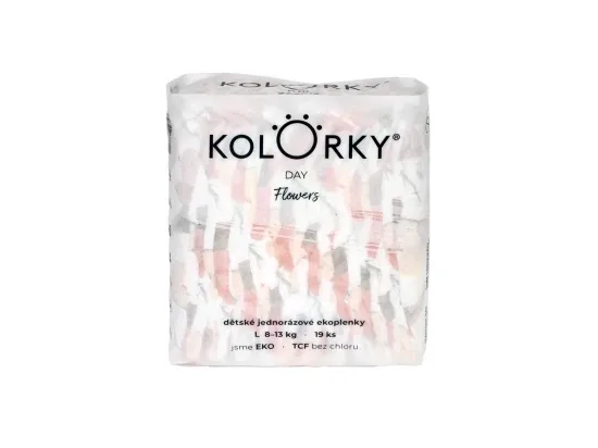 KOLORKY DAY jednorázové eko plenky květy - L (8-13 kg), 19 ks