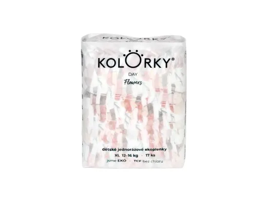 KOLORKY DAY  jednorázové eko plenky květy - XL (12-16 kg), 17 ks