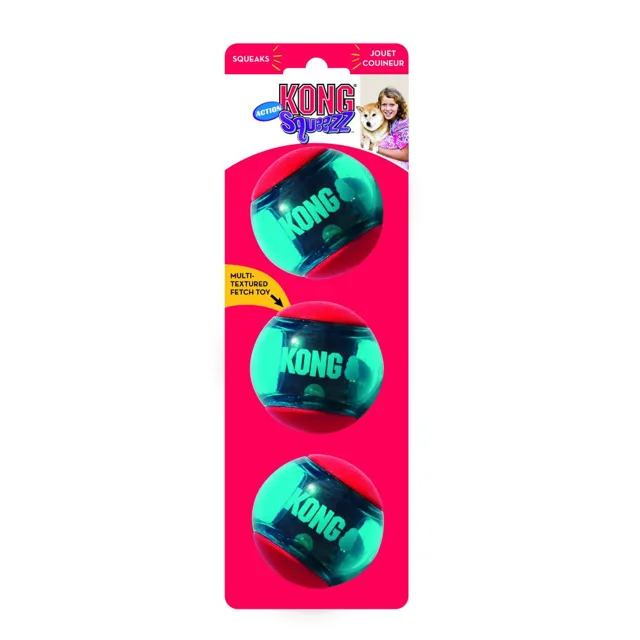 KONG Squeezz Action Ball - M: Ø cca 6 cm - 3 ks