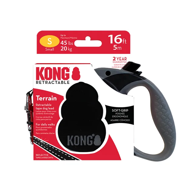 KONG Terrain samonavíjecí vodítko černé - velikost M: do 30 kg, délka cca 5 m
