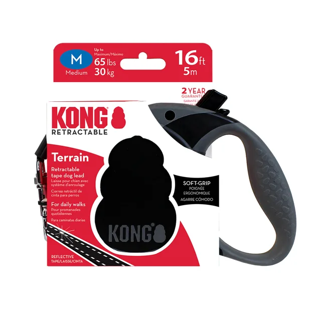 KONG Terrain samonavíjecí vodítko černé - velikost S: do 20 kg, délka cca 5 m