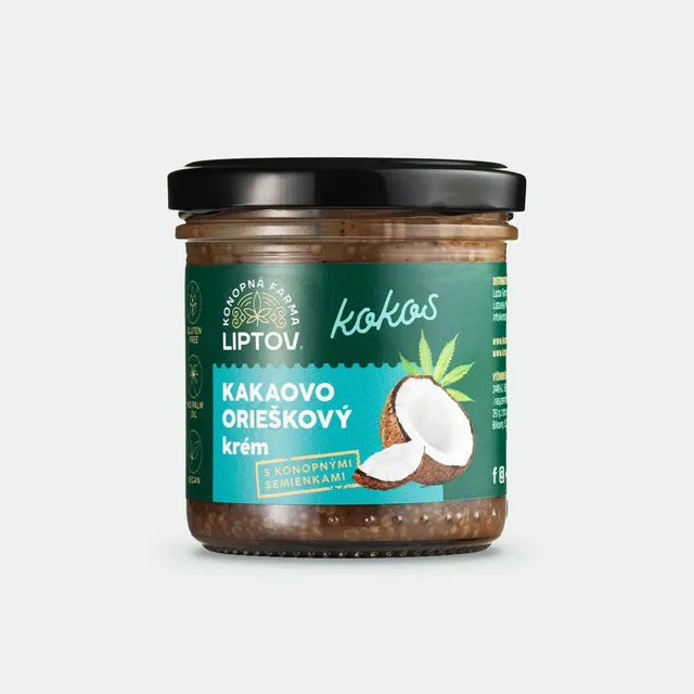 Konopná farma Liptov Kakaovo-oříškový krém s konopnými semínky – Kokosový